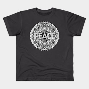 Peace text with mandala art Kids T-Shirt